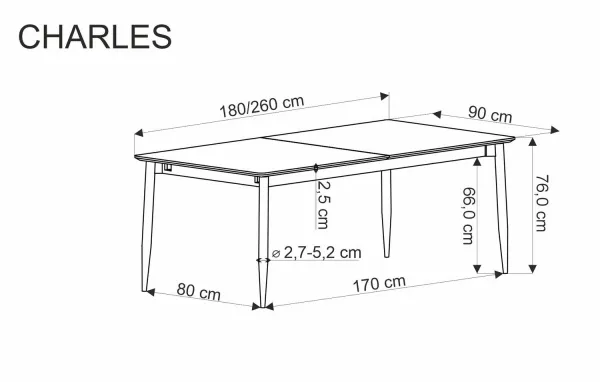 HALMAR Rozkládací stůl Charles 260 cm šedý mramor/černý