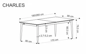 HALMAR Rozkládací stůl Charles 260 cm šedý mramor/černý