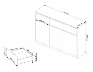 Ak furniture Komoda Karolína 140 cm 3 skrinky a 3 zásuvky dub sonoma