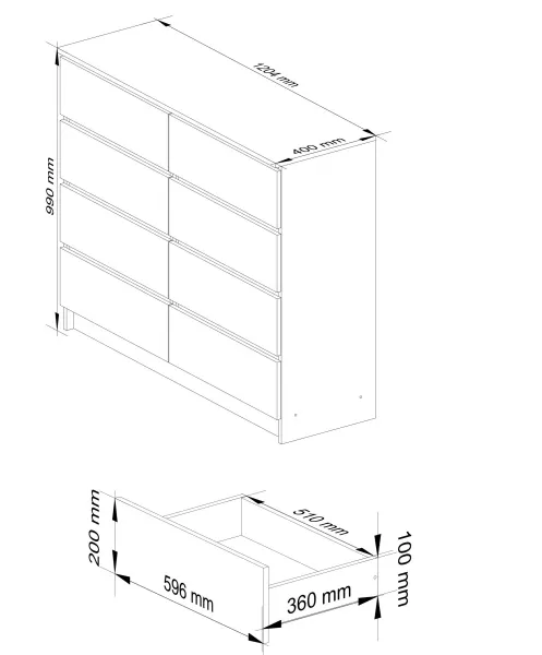 Ak furniture Komoda Kuba 120 cm 8 zásuviek biela/cappuccino