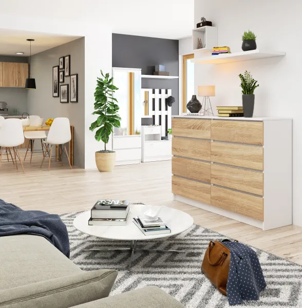 Ak furniture Komoda Rollo X 140 cm biela/dub sonoma