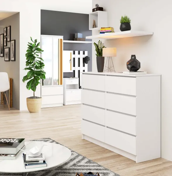 Ak furniture Komoda Kuba 120 cm 8 zásuviek biela