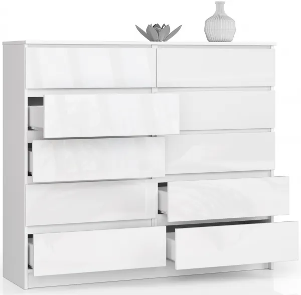 Ak furniture Komoda Kuba 140 cm 10 zásuviek biela lesk