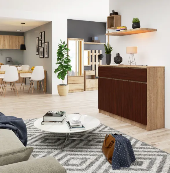 Ak furniture Komoda Karolína 140 cm 3 skrinky a 3 zásuvky / dub sonoma/wenge