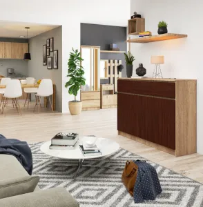 Ak furniture Komoda Karolína 140 cm 3 skrinky a 3 zásuvky / dub sonoma/wenge