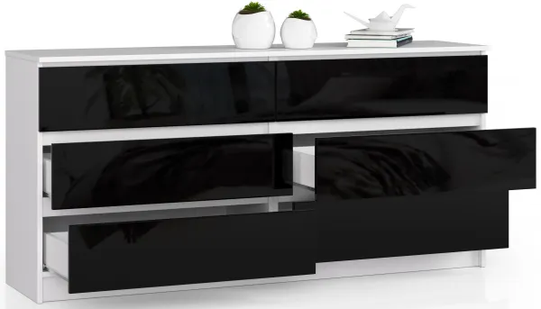 Ak furniture Komoda Rollo V 160,4 cm biela/čierna lesklá