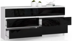 Ak furniture Komoda Rollo V 160,4 cm biela/čierna lesklá