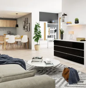 Ak furniture Komoda Rollo V 160,4 cm biela/čierna lesklá