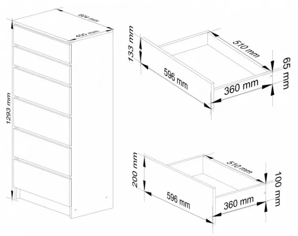 Ak furniture Komoda Kuba 60 cm - 6 zásuviek jelša
