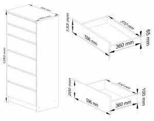 Ak furniture Komoda Kuba 60 cm - 6 zásuviek jelša