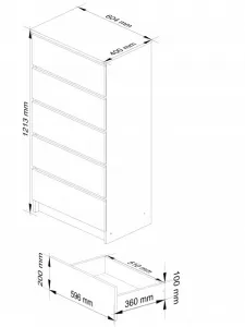 Ak furniture Komoda Kuba 60 cm - 5 zásuviek jelša