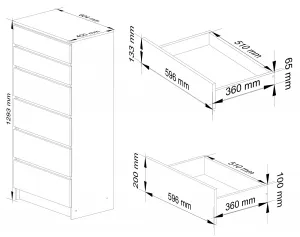 Ak furniture Komoda Kuba 60 cm - 6 šuplíkov biela