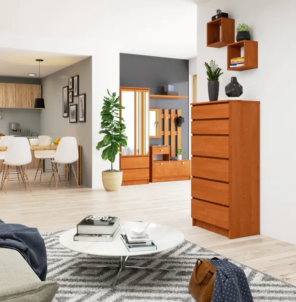 Ak furniture Komoda Kuba 60 cm - 6 zásuviek jelša