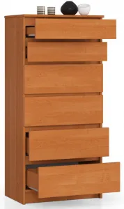 Ak furniture Komoda Kuba 60 cm - 6 zásuviek jelša