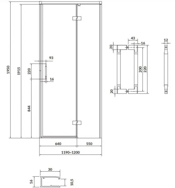 CERSANIT/S - Sprchovací kút LARGA 120x80 čierny, pravý, číre sklo S932-126/80