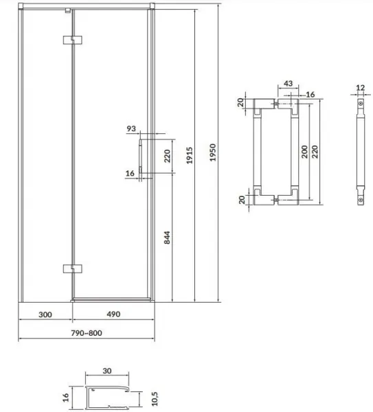 CERSANIT/S - Sprchovací kút LARGA 80x80 čierny, ľavý, číre sklo S932-127/80