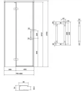 CERSANIT/S - Sprchovací kút LARGA 80x80 čierny, ľavý, číre sklo S932-127/80