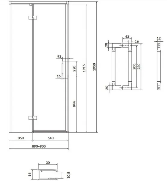 CERSANIT/S - Sprchovací kút LARGA 90x80 čierny, ľavý, číre sklo S932-128/80
