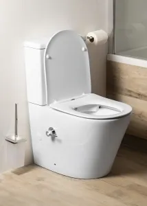 SAPHO - PACO CLEANWASH WC kombi misa, integrovaná batéria a bidetová spŕška, spodný/zadný, biela PC1012RX