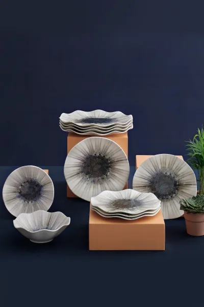 Hermia Porcelánová sada 24 ks talířů Abstract bílá/modrá