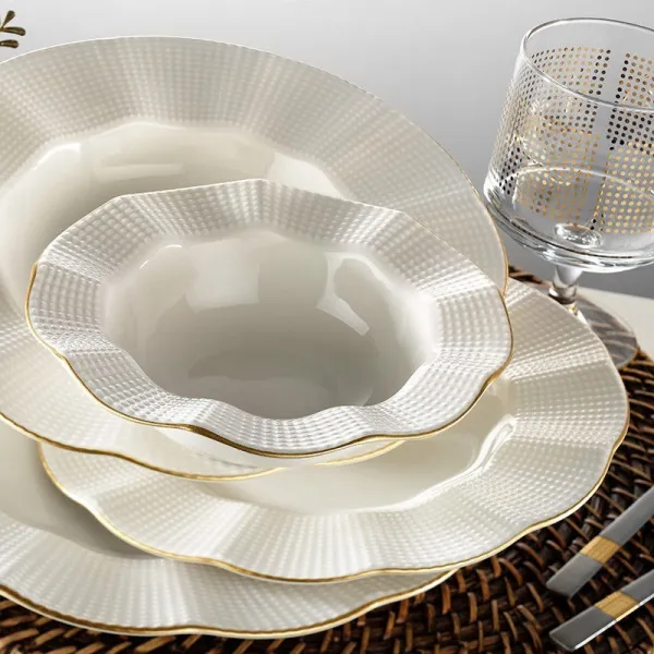 Hermia Porcelánová sada 24 ks talířů Creamy Gold bílá/zlatá