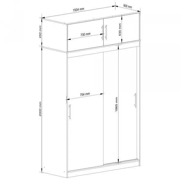 Ak furniture Šatní skříň s posuvnými dveřmi a nástavcem MONO CLP 150 cm olše