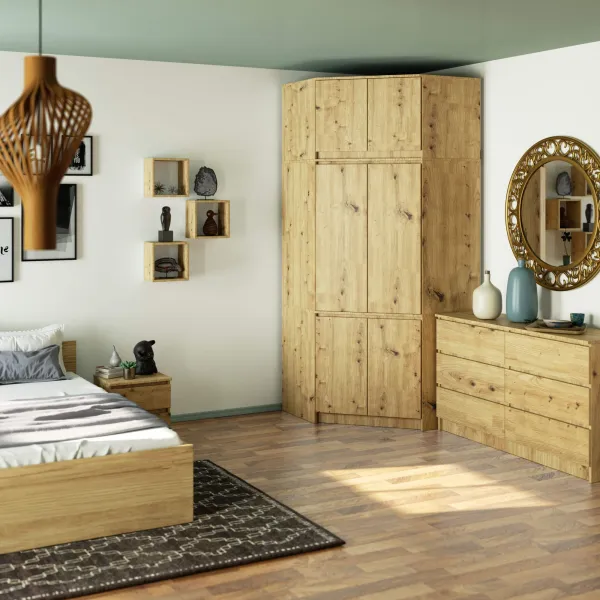 Ak furniture Rohová šatní skříň CLP 100 cm 6D dub artisan