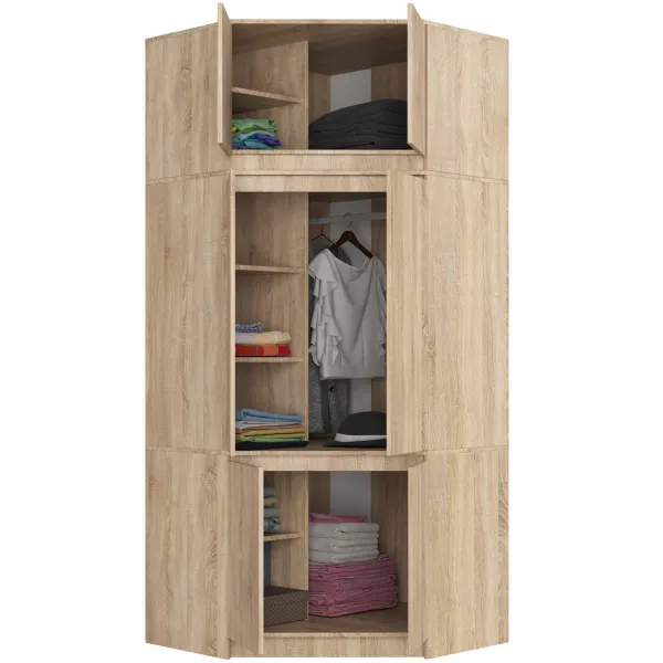 Ak furniture Rohová šatní skříň CLP 100 cm 6D dub sonoma