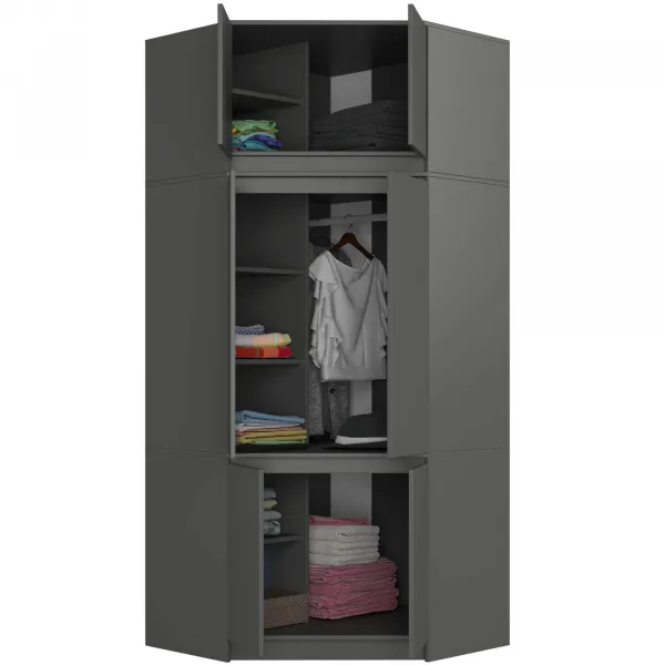 Ak furniture Rohová šatní skříň CLP 100 cm 6D grafitově šedá