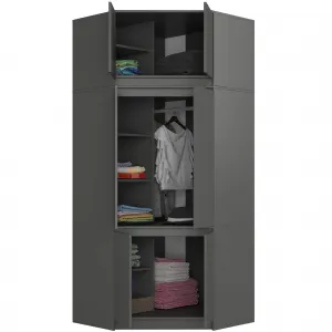 Ak furniture Rohová šatní skříň CLP 100 cm 6D grafitově šedá