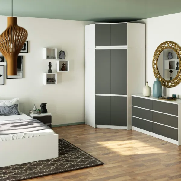 Ak furniture Nástavec na rohovou šatní skříň CLP 100 cm bílý/grafitově šedý