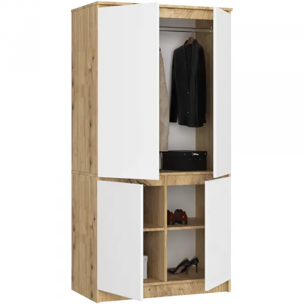 Ak furniture Šatní skříň CLP S90/4D dub artisan/bílá