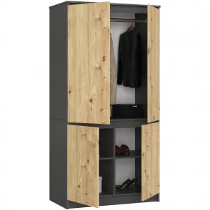 Ak furniture Šatní skříň CLP S90/4D grafitově šedá/dub artisan