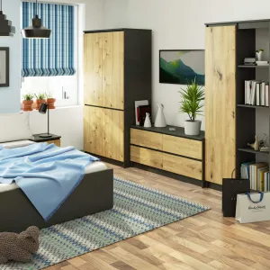 Ak furniture Šatní skříň CLP S90/4D grafitově šedá/dub artisan