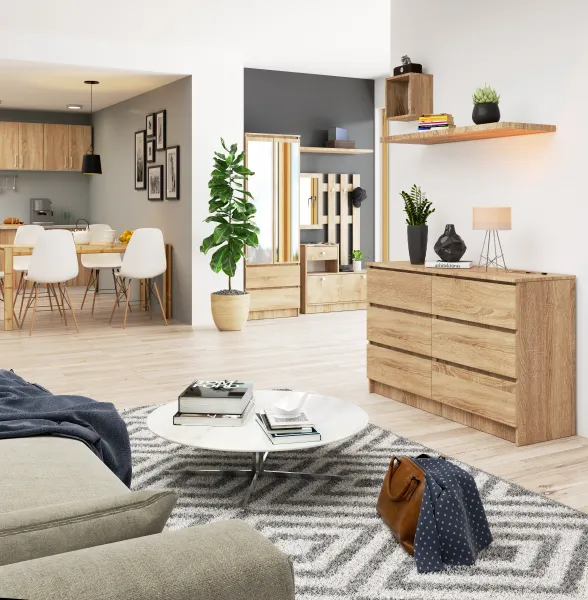 Ak furniture Komoda Kuba 120 cm 6 zásuviek dub sonoma