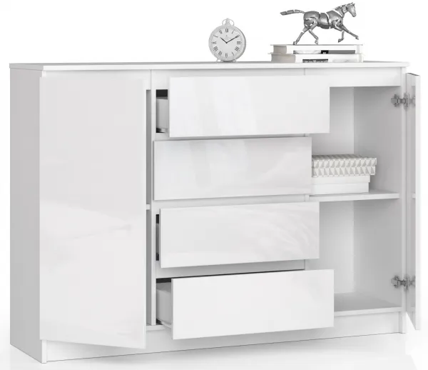 Ak furniture Komoda Kryštof 140 cm 2 skrinky a 4 zásuvky biely lesk