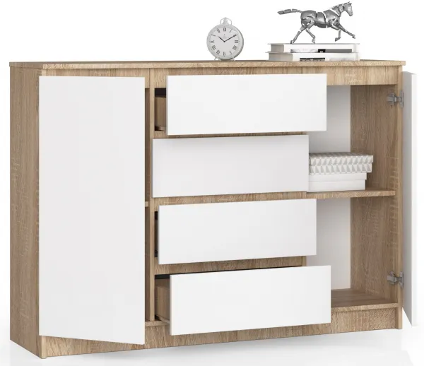 Ak furniture Komoda Kryštof 140 cm 2 skrinky a 4 zásuvky dub sonoma/biela