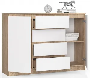 Ak furniture Komoda Kryštof 140 cm 2 skrinky a 4 zásuvky dub sonoma/biela