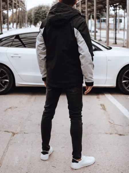 Trendy bunda s kapucňou pre pánov čierno-šedá