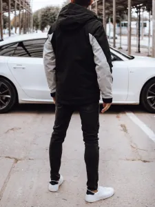 Trendy bunda s kapucňou pre pánov čierno-šedá