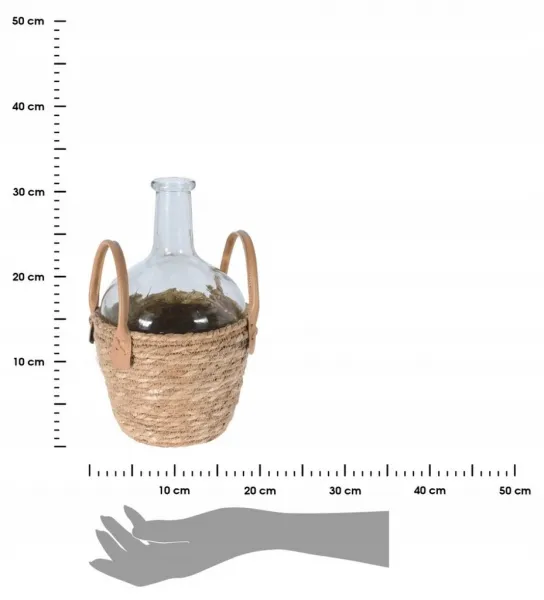 H&S Decoration Sklenená váza LESMIE v boho košíku číra