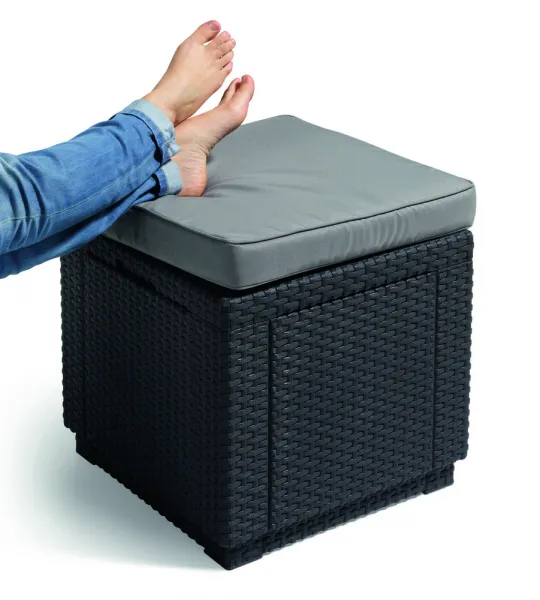 KETER Taburetka STOOL CUBE | hnedá/sivohnedá poduška
