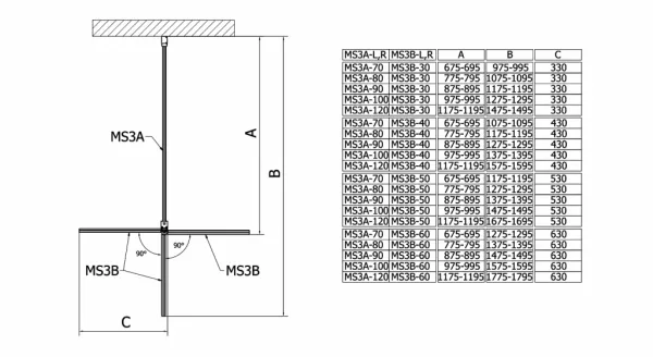POLYSAN - MODULAR SHOWER stena na inštaláciu na múr, pre pripojenie otoč.panelu 1000  MS3A-100