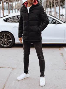 Pánska trendy prešívaná bunda - čierna s červenou