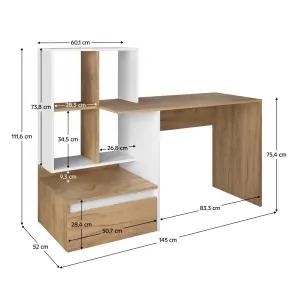 PC stôl s regálom NEREO NEW Tempo Kondela Dub artisan