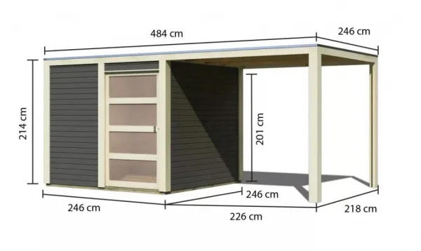 Drevený záhradný domček QUBIC 1 s prístavkom 240 Lanitplast