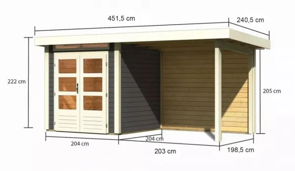 Drevený záhradný domček KANDERN 1 s prístavkom 235 Lanitplast