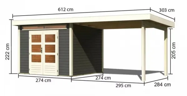Drevený záhradný domček KANDERN 6 s prístavkom 320 Lanitplast