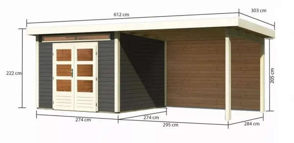 Drevený záhradný domček KANDERN 6 s prístavkom 320 Lanitplast