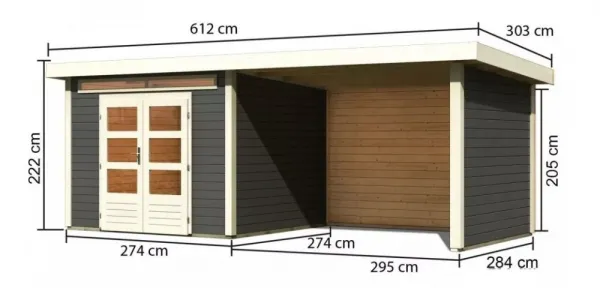 Drevený záhradný domček KANDERN 6 s prístavkom 320 Lanitplast